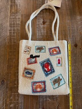 T.J.Maxx Ivory Beaded Tote — Embroidered Patches & Lobster — Viral TikTok